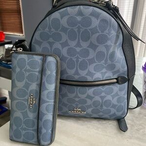 Coach Blue Signature Backpack and Wallet
